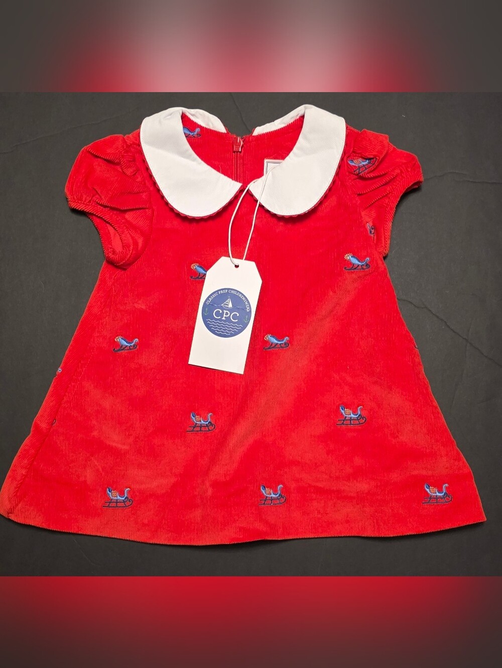 Classic Prep Red Corduroy Dress with White Peter Pan Collar
